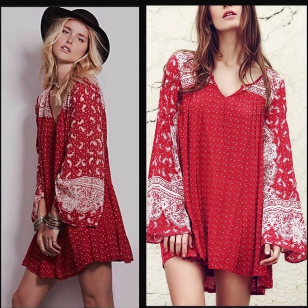 Free People Red Paisley Bandana-Print Dress